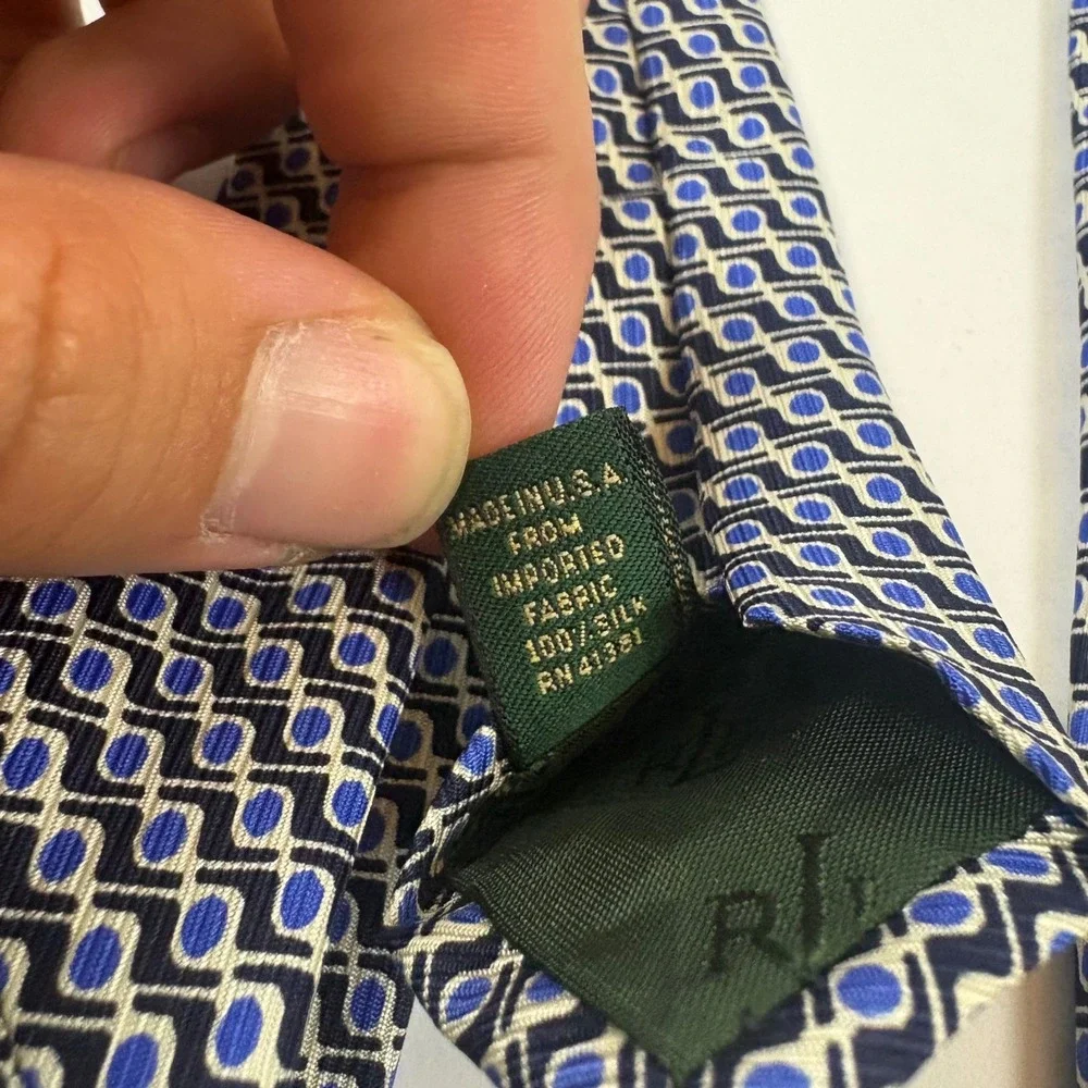 Lauren Ralph Lauren Tie Mens OS Blue Geometric Silk Woven Classic Necktie